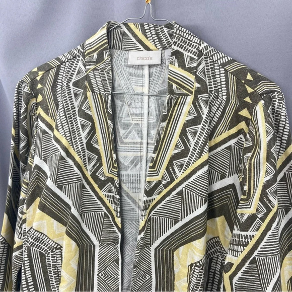 Chico’s Shimmer Heidi Geometric Print Linen Blend Cardigan Jacket Size 1 Medium - Picture 6 of 8